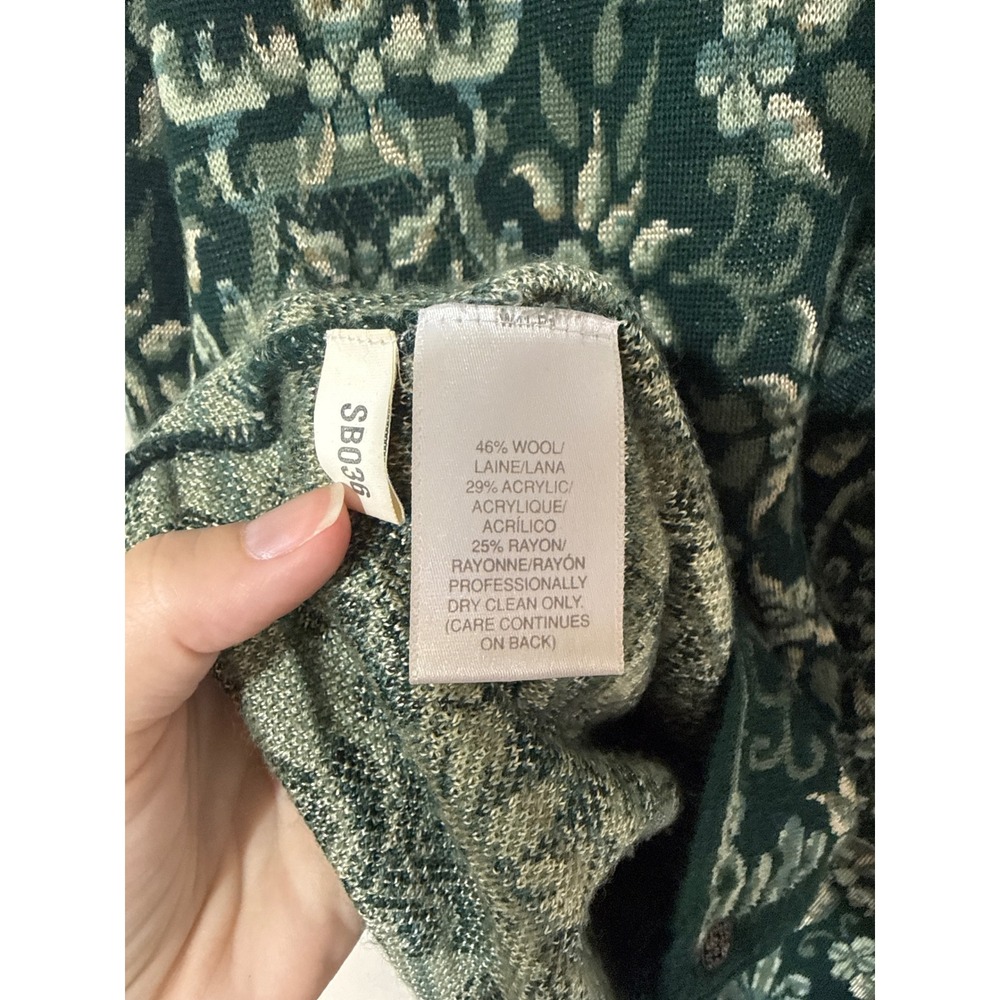 Susan Bristol Cardigan Sweater Women S Green Floral Wool Blend Vintage Damask - Picture 3 of 7